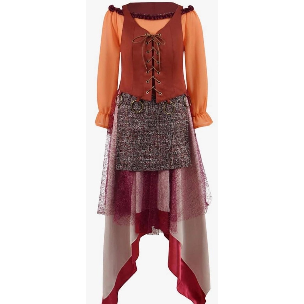 Hocus Pocus Mary Sanderson girls extra larger Dress Orange Burgundy